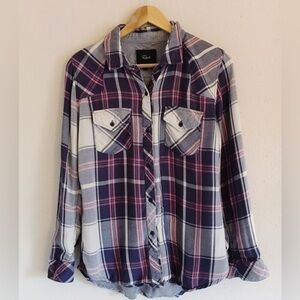 Rails Women’s XS Navy and Pink Plaid Shirts, Rayon Blend, Super Soft, 2 Pocket